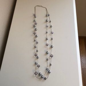 Long double strand silver necklace
